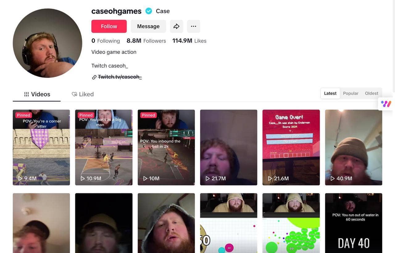 Caseoh TikTok主頁