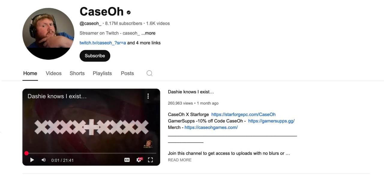 Caseoh YouTube主頁