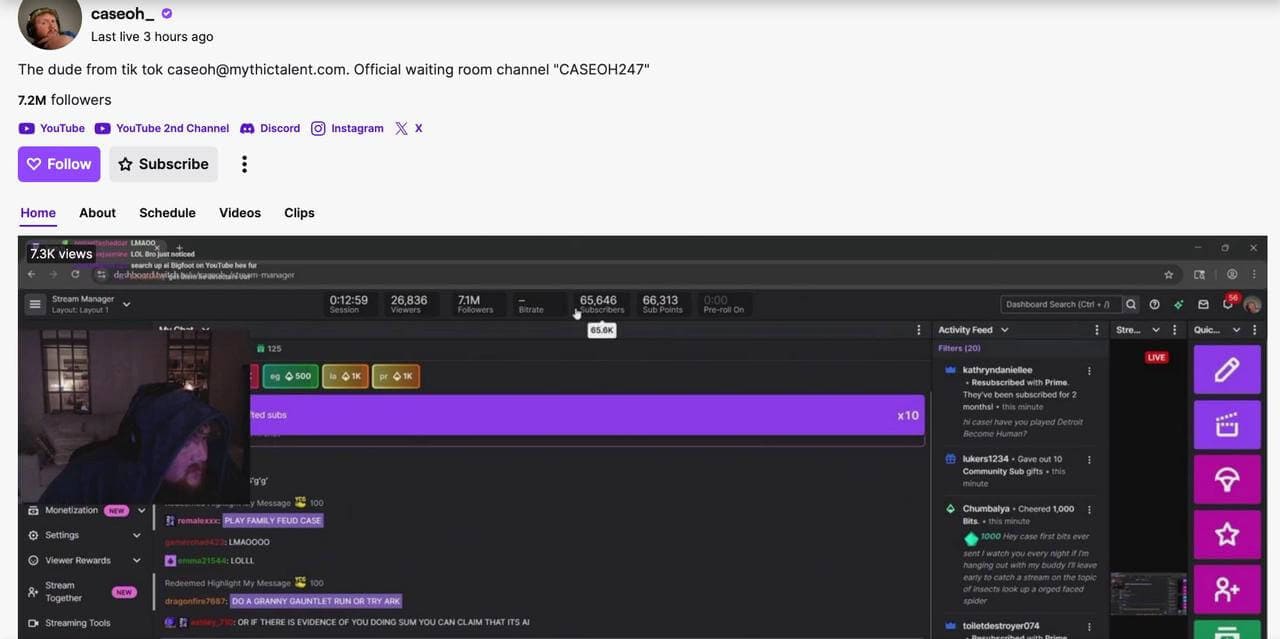 Caseoh Twitch主頁