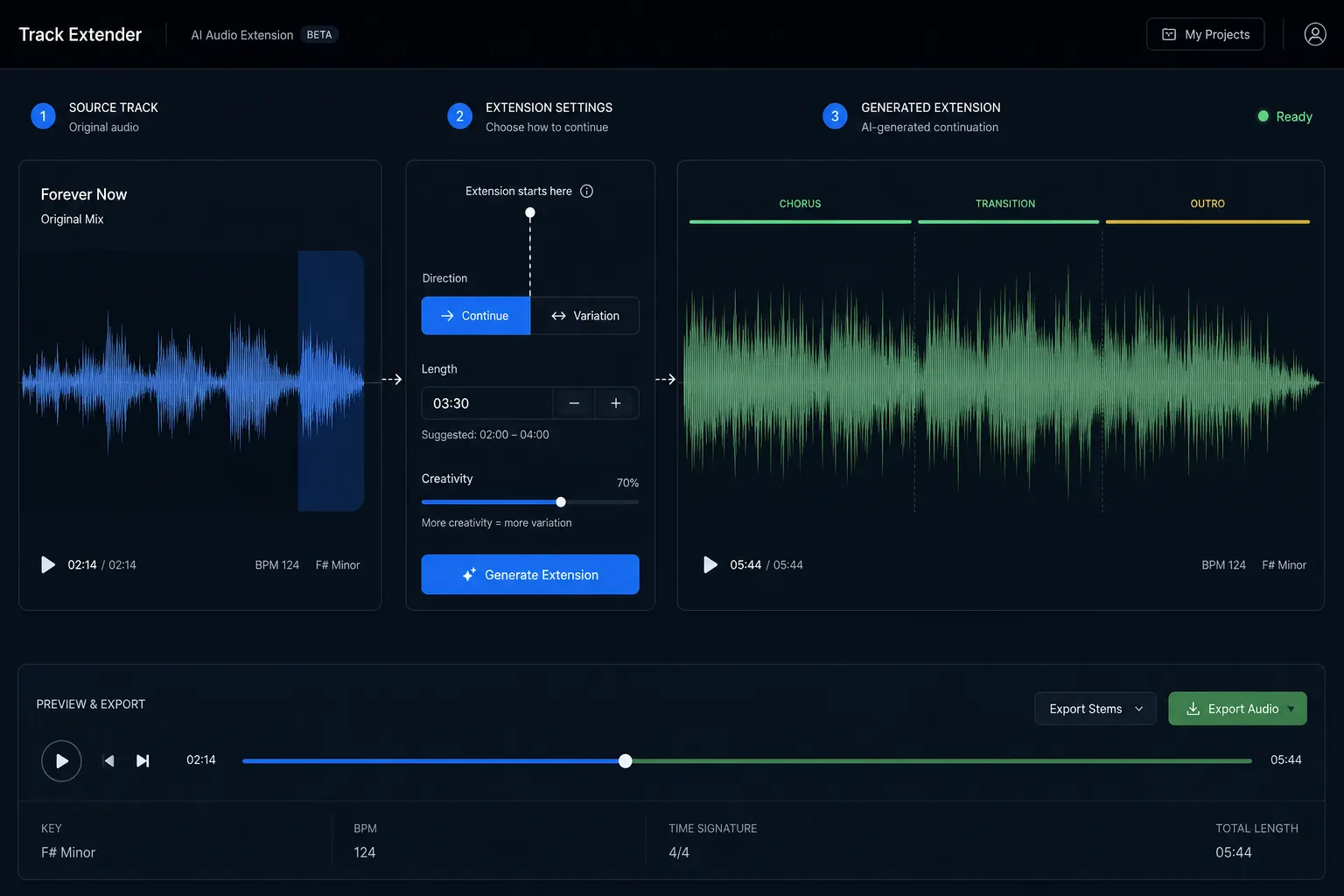AI music extender before and after song extension workflow