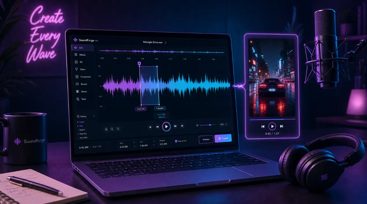Cut music online feature preparing a short audio clip for a social video.