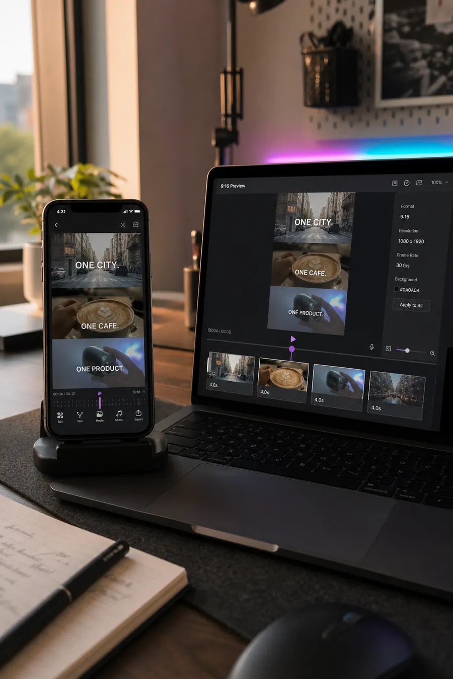 Short video maker beat-sync social clips with captions on the music